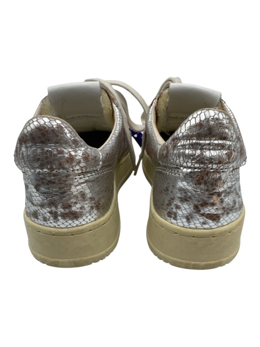 Autry Shoe Size 38 Silver & Beige Leather & Rubber Laces Low Top Sneakers Silver & Beige / 38