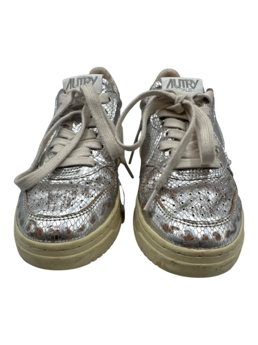 Autry Shoe Size 38 Silver & Beige Leather & Rubber Laces Low Top Sneakers Silver & Beige / 38