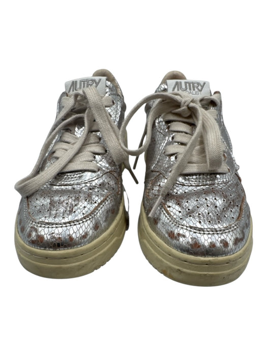 Autry Shoe Size 38 Silver & Beige Leather & Rubber Laces Low Top Sneakers Silver & Beige / 38