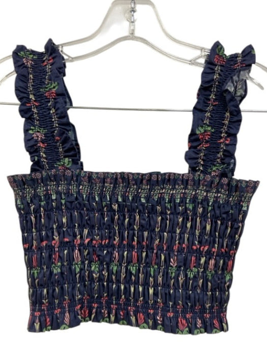 Hill House Size M Navy Blue Print Cotton Smocked Ruffle Straps Midi Skirt Set Navy Blue Print / M