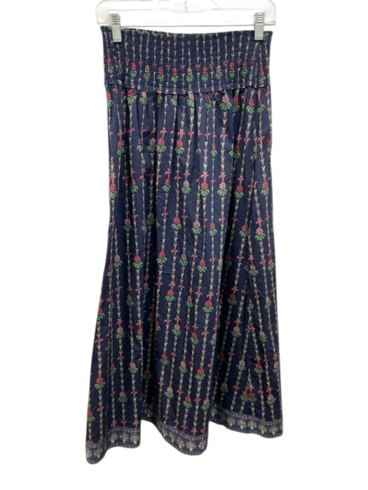 Hill House Size M Navy Blue Print Cotton Smocked Ruffle Straps Midi Skirt Set Navy Blue Print / M