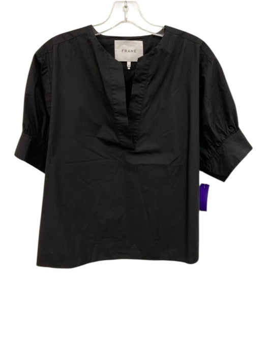 Frame Size M Black Cotton V Neck Half Puff Sleeve Top Black / M