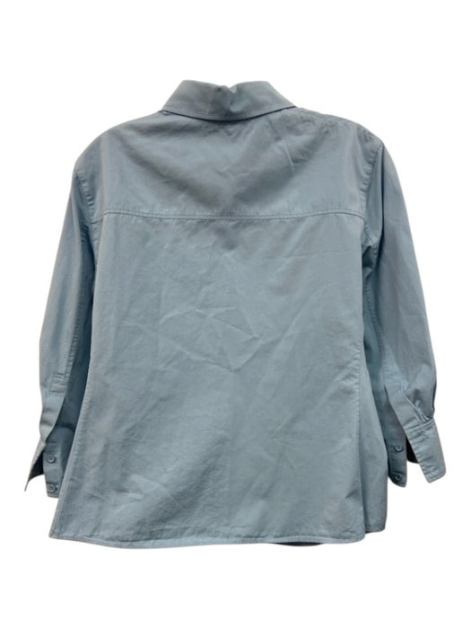 Akris Punto Size 10 Dusty Light Blue Cotton Button Down Collared 3/4 Sleeve Top Dusty Light Blue / 10