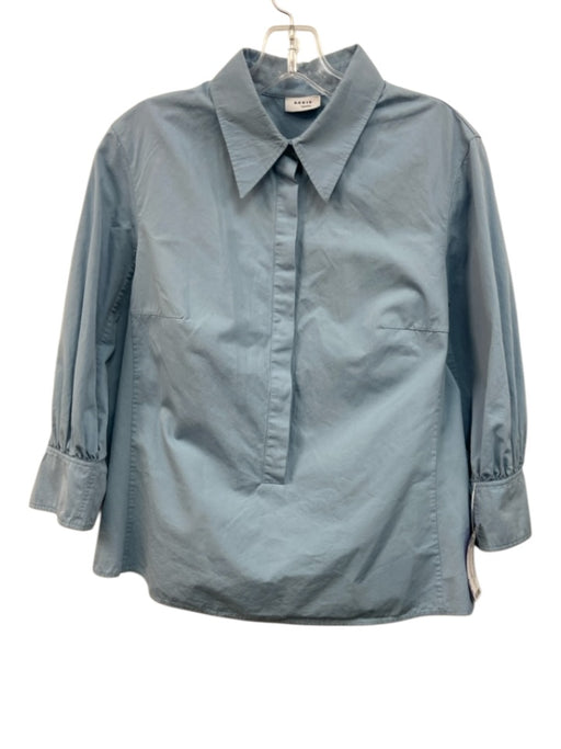 Akris Punto Size 10 Dusty Light Blue Cotton Button Down Collared 3/4 Sleeve Top Dusty Light Blue / 10