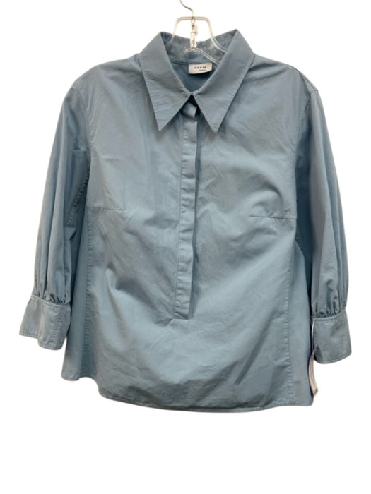 Akris Punto Size 10 Dusty Light Blue Cotton Button Down Collared 3/4 Sleeve Top Dusty Light Blue / 10
