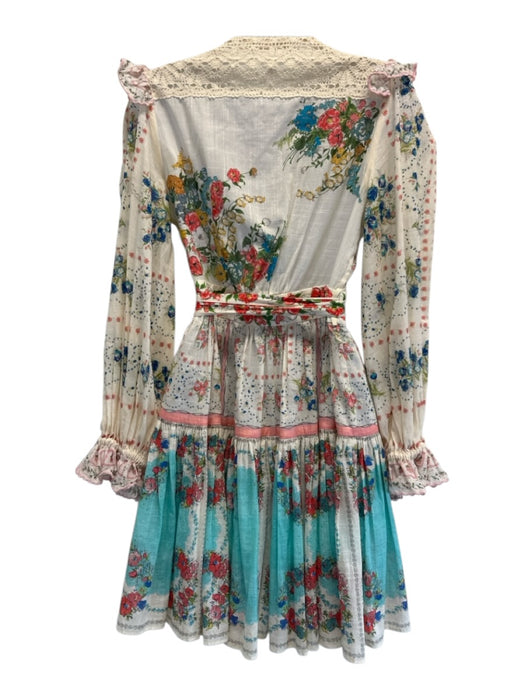 Zimmermann Size S / 1 White, Pink, Blue Cotton Wrap Floral Long Sleeve Dress White, Pink, Blue / S / 1