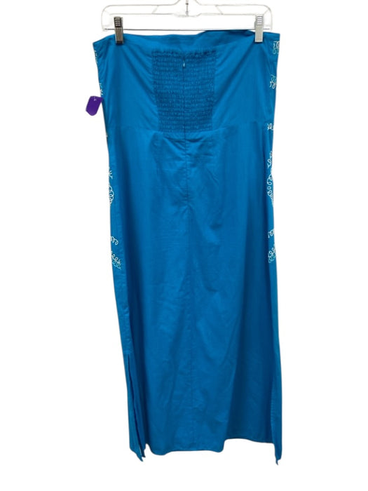 Anna Cate Size S/M Blue Print Cotton Embroidered Back Zip Strapless Midi Dress Blue Print / S/M