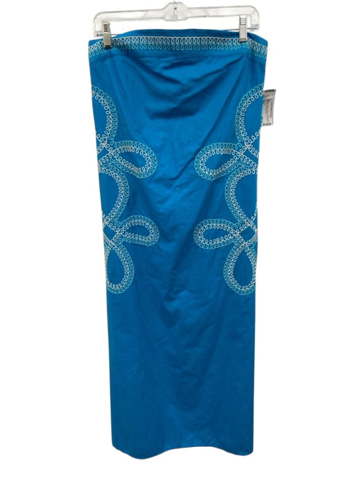 Anna Cate Size S/M Blue Print Cotton Embroidered Back Zip Strapless Midi Dress Blue Print / S/M