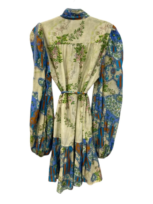 Alemais Size 6 Beige, Blue, Green Cotton Blend Floral Button Down Dress Beige, Blue, Green / 6