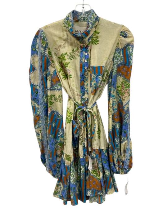Alemais Size 6 Beige, Blue, Green Cotton Blend Floral Button Down Dress Beige, Blue, Green / 6