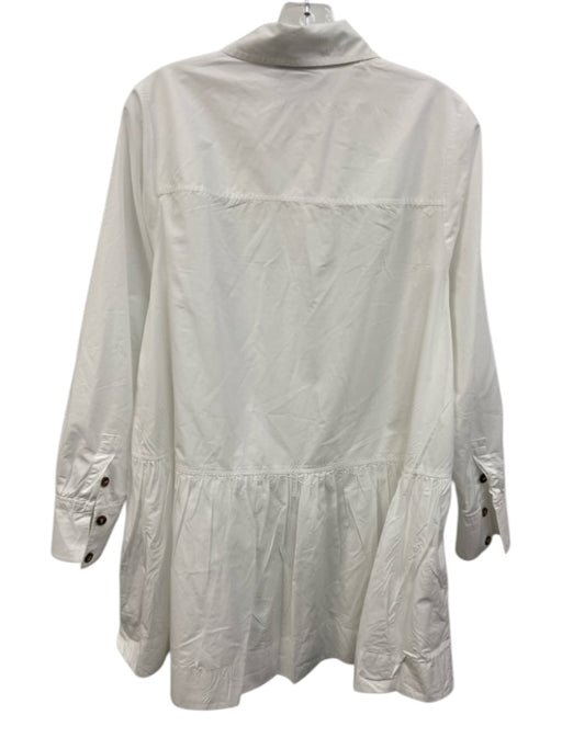 Ganni Size S / 36 White Cotton Button Down Collar Long Sleeve Knee length Dress White / S / 36