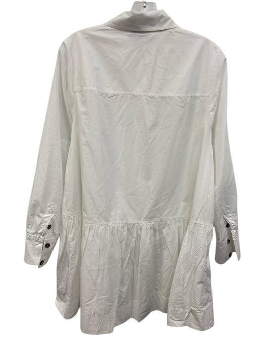 Ganni Size S / 36 White Cotton Button Down Collar Long Sleeve Knee length Dress White / S / 36