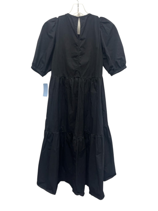 Zara Size XS Black Cotton Pockets Puff Sleeve Tiered Keyhole Back Dress Black / XS