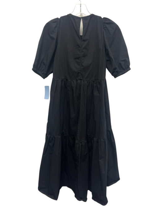 Zara Size XS Black Cotton Pockets Puff Sleeve Tiered Keyhole Back Dress Black / XS