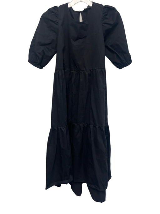 Zara Size XS Black Cotton Pockets Puff Sleeve Tiered Keyhole Back Dress Black / XS