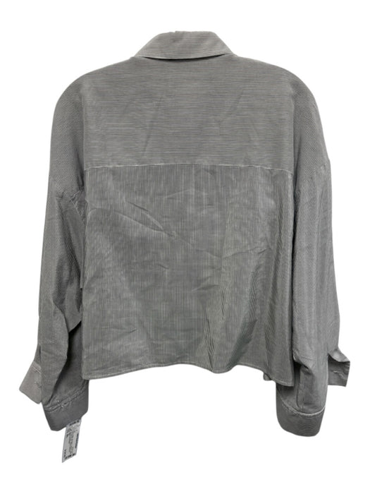 TWP Size M/L Gray & White Silk Blend Cropped Button Up Chest Pocket Striped Top Gray & White / M/L