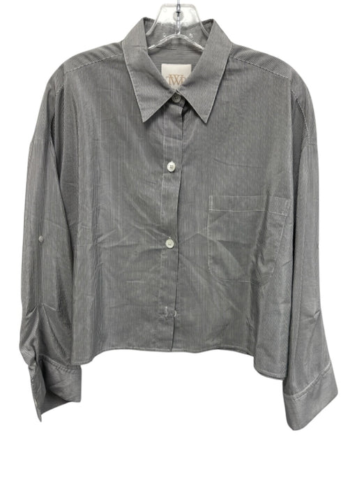 TWP Size M/L Gray & White Silk Blend Cropped Button Up Chest Pocket Striped Top Gray & White / M/L