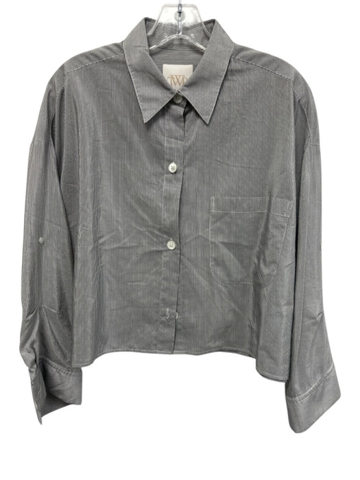 TWP Size M/L Gray & White Silk Blend Cropped Button Up Chest Pocket Striped Top Gray & White / M/L