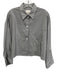 TWP Size M/L Gray & White Silk Blend Cropped Button Up Chest Pocket Striped Top Gray & White / M/L