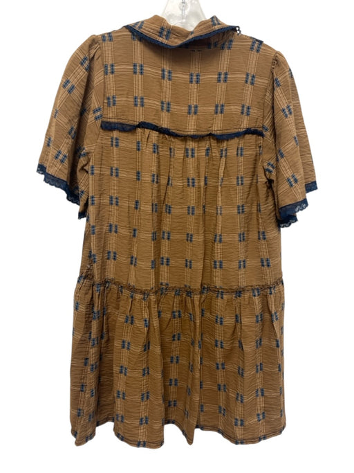 Pilcro Size S Tan & blue Viscose & Polyamide Lace Trim Button Detail Mini Dress Tan & blue / S