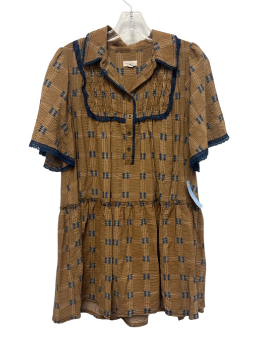 Pilcro Size S Tan & blue Viscose & Polyamide Lace Trim Button Detail Mini Dress Tan & blue / S