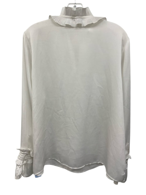 Lafayette 148 Size L White Polyester Ruffle Tie Detail Split V neck Top White / L