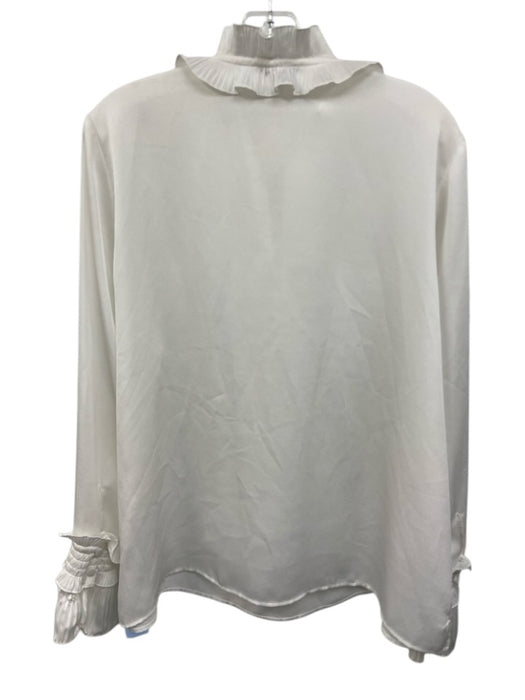 Lafayette 148 Size L White Polyester Ruffle Tie Detail Split V neck Top White / L