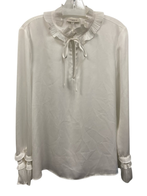 Lafayette 148 Size L White Polyester Ruffle Tie Detail Split V neck Top White / L