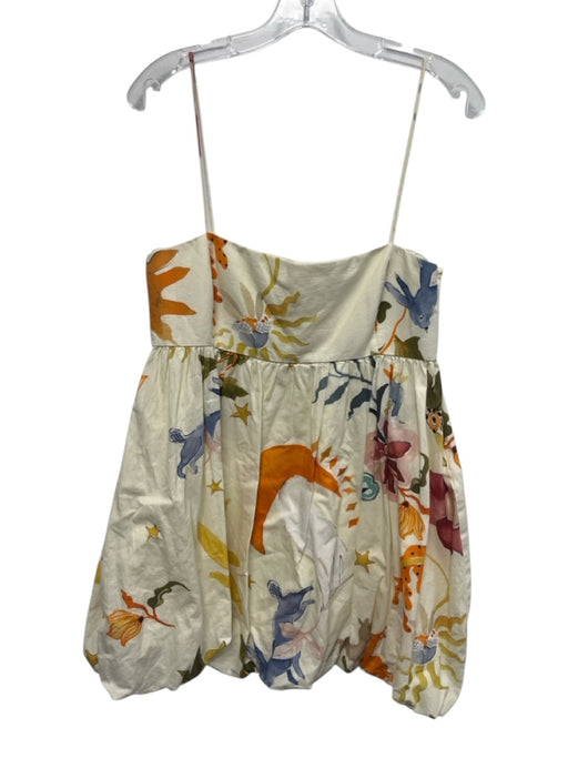 Zara Size M Cream & Multi Cotton Sleeveless Bubble Hem Spaghetti Strap Dress Cream & Multi / M