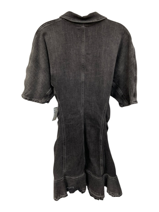 Ganni Size 44 Black Wash Cotton Ruched Mini Dress Black Wash / 44