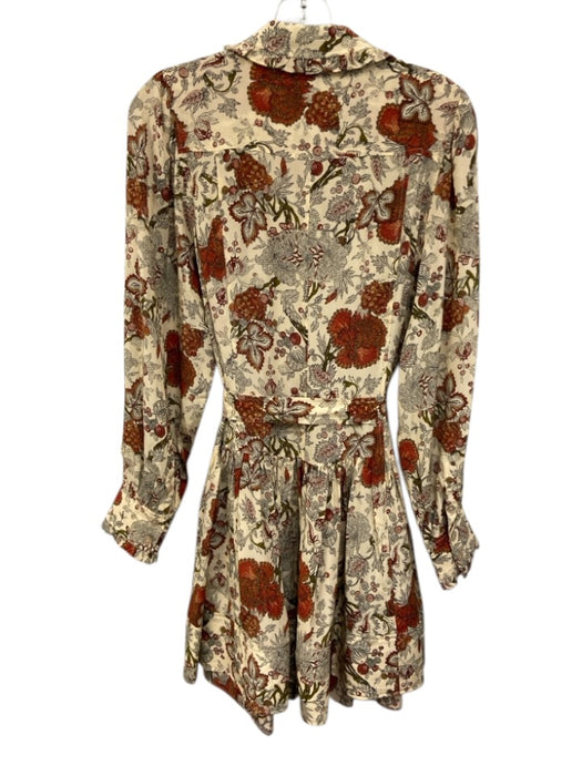 Ulla Johnson Size 12 Cream & Multi Silk Button Front Tie belt Long Sleeve Dress Cream & Multi / 12