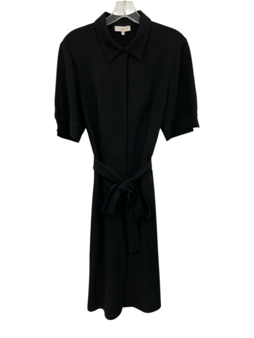 Lafayette 148 Size 10 Black Acetate & Polyester Button Front Tie belt Dress Black / 10