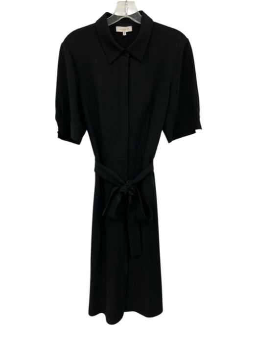 Lafayette 148 Size 10 Black Acetate & Polyester Button Front Tie belt Dress Black / 10