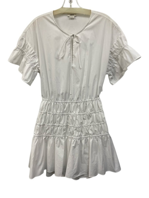Jason Wu Size 12 White Cotton & Polyester Tie Detail Back Cut Out Gathered Dress White / 12