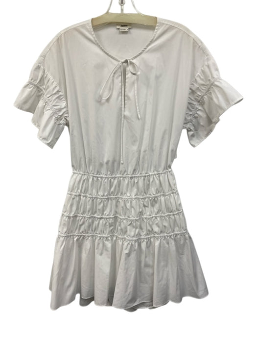 Jason Wu Size 12 White Cotton & Polyester Tie Detail Back Cut Out Gathered Dress White / 12