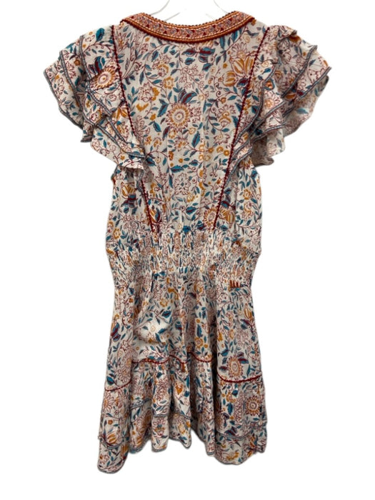 Poupette St. Barth Size M White & Multi Viscose floral print V Neck Ruffle Dress White & Multi / M