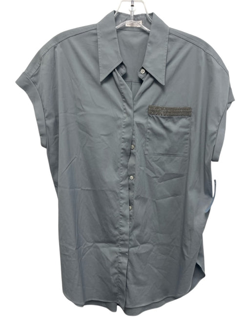 Brunello Cucinelli Size L Slate Blue Cotton & Poliamide Cap Sleeve Top Slate Blue / L