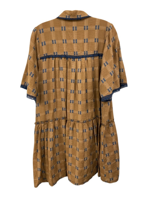 Pilcro Size L Tan & blue Viscose & Polyamide Button Detail Short Sleeve Dress Tan & blue / L