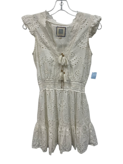 Bell Size XS White Cotton Cap Sleeve Tassel Tie Detail Broderie Anglaise Dress White / XS