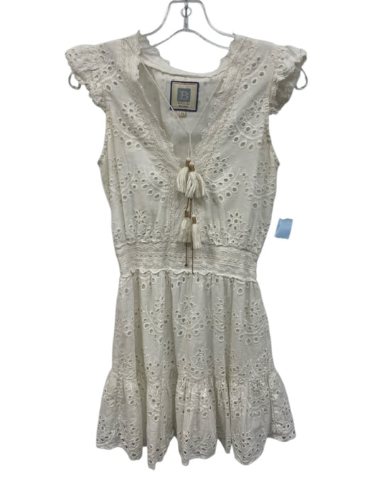 Bell Size XS White Cotton Cap Sleeve Tassel Tie Detail Broderie Anglaise Dress White / XS
