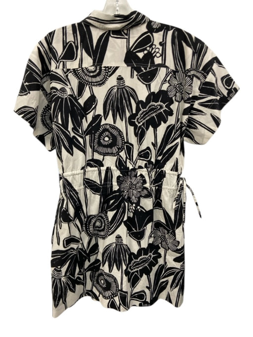Marie Oliver Size 1 Black & White Cotton Button Front Drawstring Waist Dress Black & White / 1