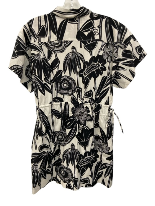 Marie Oliver Size 1 Black & White Cotton Button Front Drawstring Waist Dress Black & White / 1