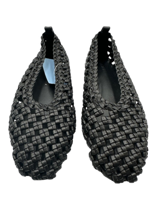 LA Tribe Shoe Size 39 Black Leather Woven Flats Black / 39