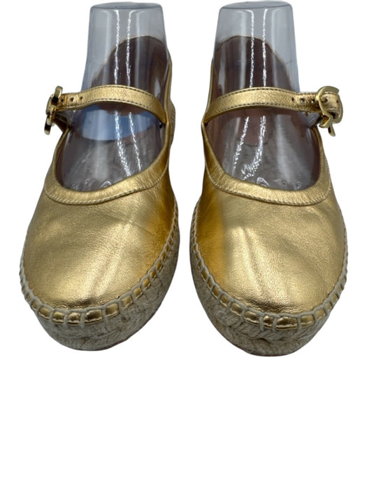 Gianvito Rossi Shoe Size 38 Gold Leather Jute Metallic Mary Jane Flats Gold / 38