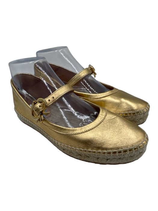 Gianvito Rossi Shoe Size 38 Gold Leather Jute Metallic Mary Jane Flats Gold / 38
