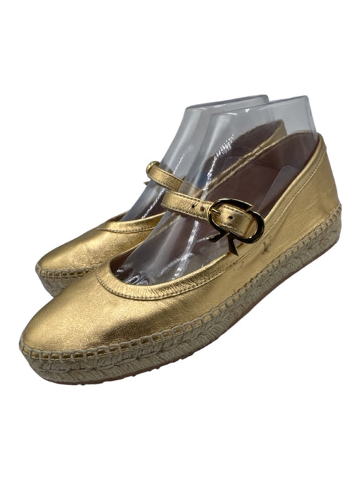 Gianvito Rossi Shoe Size 38 Gold Leather Jute Metallic Mary Jane Flats Gold / 38