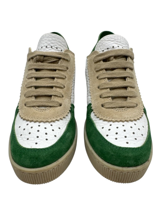 Pedro Garcia Shoe Size 38 White & Green Leather Perforated Low Top Shoes White & Green / 38