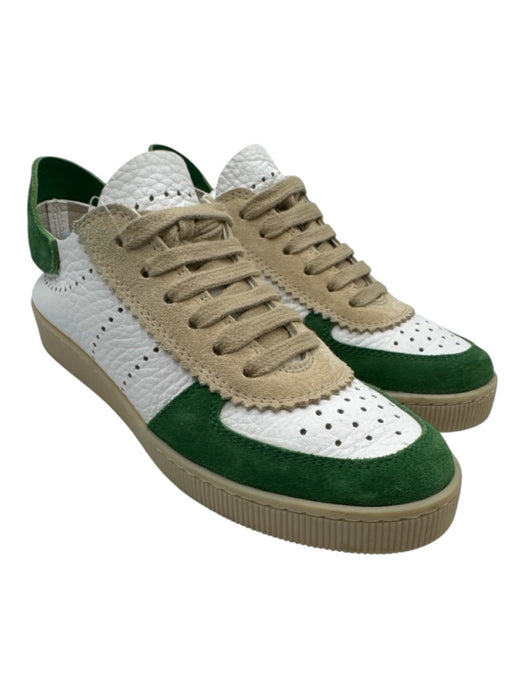Pedro Garcia Shoe Size 38 White & Green Leather Perforated Low Top Shoes White & Green / 38