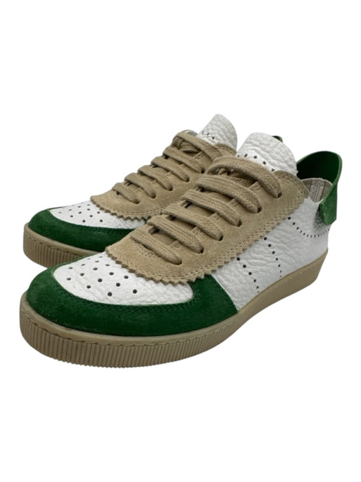 Pedro Garcia Shoe Size 38 White & Green Leather Perforated Low Top Shoes White & Green / 38
