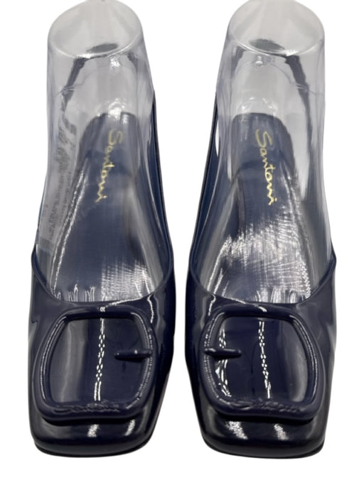 Santoni Shoe Size 37.5 Navy Blue Patent Leather Square Toe Slingback Pumps Navy Blue / 37.5